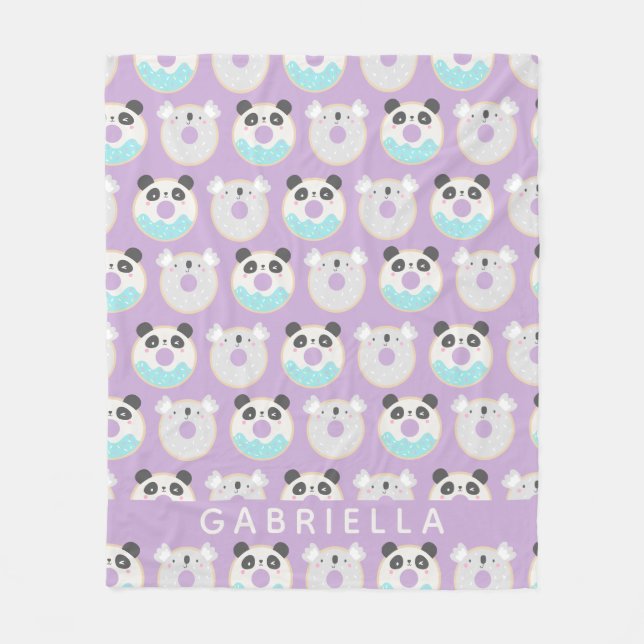 Panda Koala Kawaii Donut Mönster Personlig Namn Fleecefilt (Framsidan)