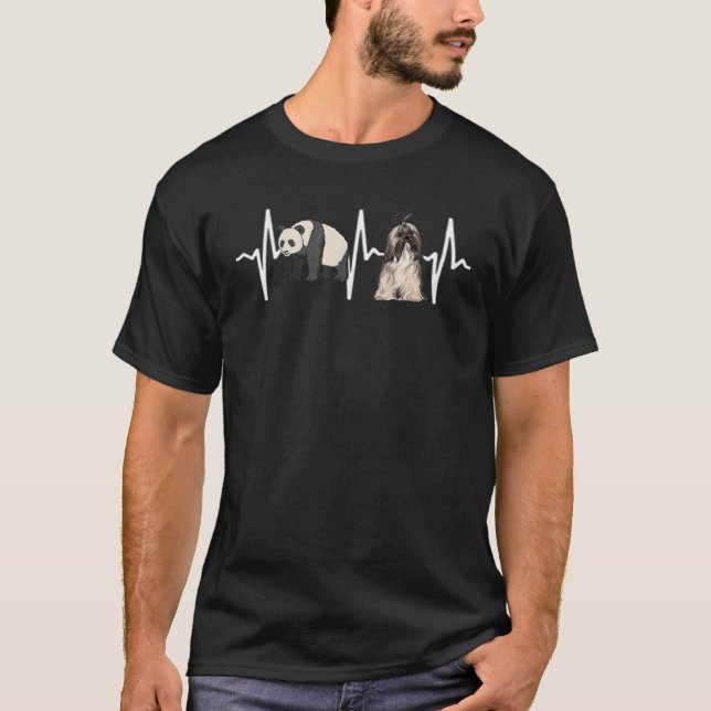 Panda Lhasa Apsos Heartslag Hund T Shirt (Framsida)