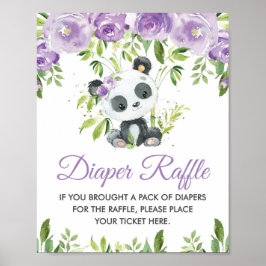 Panda Lila Blommigt Greenery Bamboo Diaper Raffle Poster