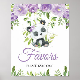 Panda Lila Blommigt Greenery Bamboo Favors-tecken Poster