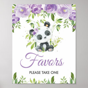 Panda Lila Blommigt Greenery Bamboo Favors-tecken Poster