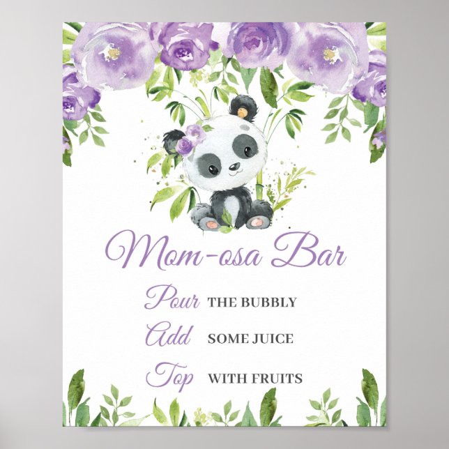 Panda Lila Blommigt Greenery Bamboo Momosa Pub Poster (Framsidan)