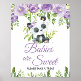 Panda Lila Blommigt Greenery Bamboo Treat Favors Poster