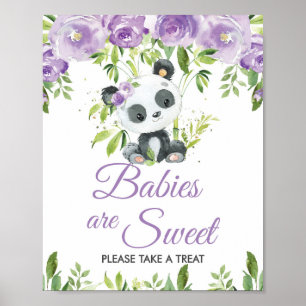 Panda Lila Blommigt Greenery Bamboo Treat Favors Poster