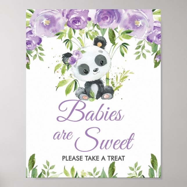 Panda Lila Blommigt Greenery Bamboo Treat Favors Poster (Framsidan)