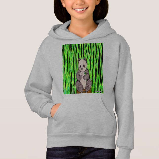 Panda (livlig) - Flickans Hoodie T Shirt (Framsida)