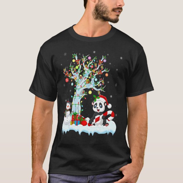 Panda Ljus Julafton Träd Snögubbe Panda Jul T Shirt (Framsida)