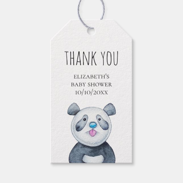 Panda. Lustigt sött djur. Tack för babyduschen Presentetikett (Framsidan)