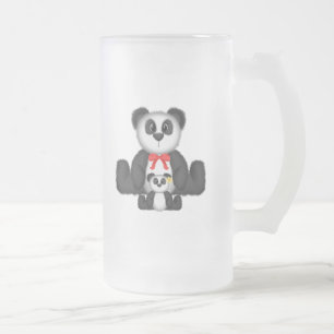 Panda Mamma och Baby Frostat Ölglas