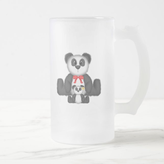 Panda Mamma och Baby Frostat Ölglas (Höger)