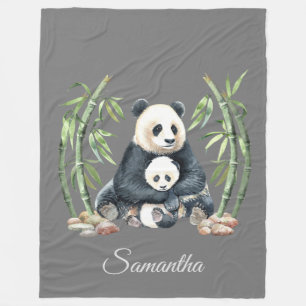 Panda Mamma och Baby Personlig Grått Fleecefilt