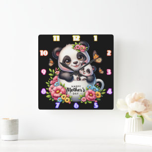 Panda Mamma: Unge, Flowers, Mors dag Fyrkantig Klocka