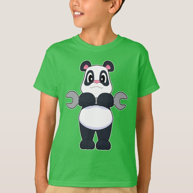 Panda Mechanic Wrench T Shirt (Framsida)