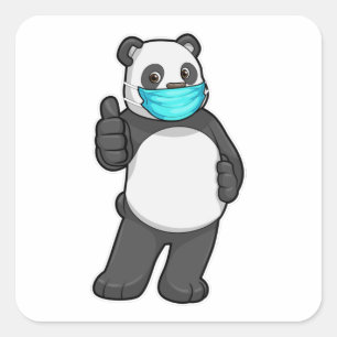 Panda med Ansikte mask Fyrkantigt Klistermärke