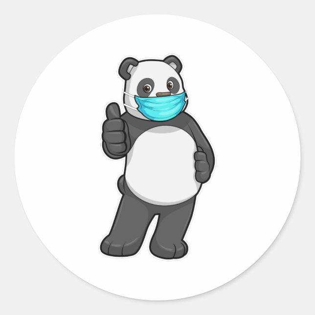 Panda med Ansikte mask Runt Klistermärke (Framsida)