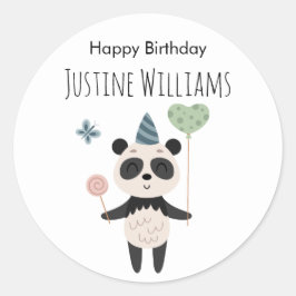 Panda med ballong och festhatt runt klistermärke