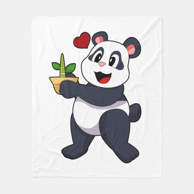 Panda med Bamboo Flower Fleecefilt (Framsidan)
