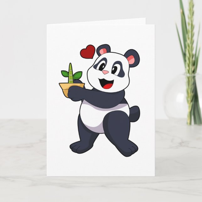 Panda med Bamboo Flower Kort (Framsida)