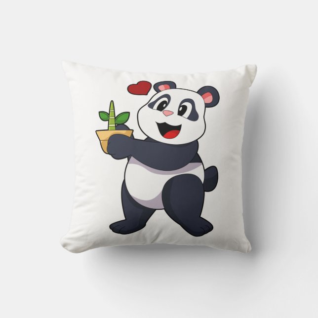 Panda med Bamboo Flower Kudde (Framsida)