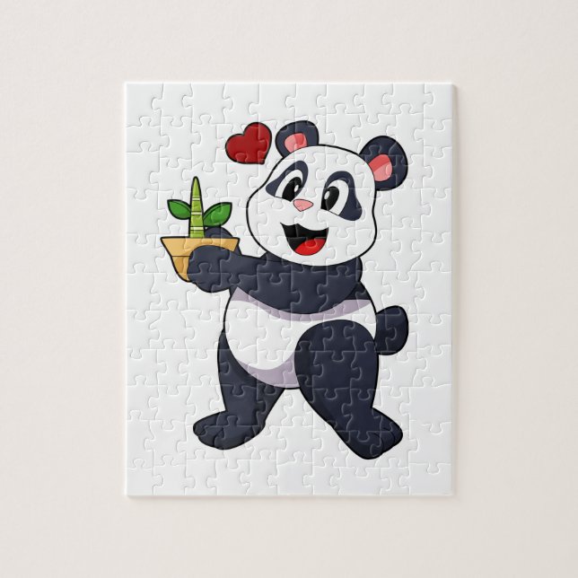 Panda med Bamboo Flower Pussel (Vertikal)