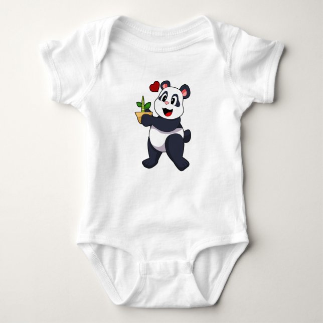 Panda med Bamboo Flower T Shirt (Framsida)