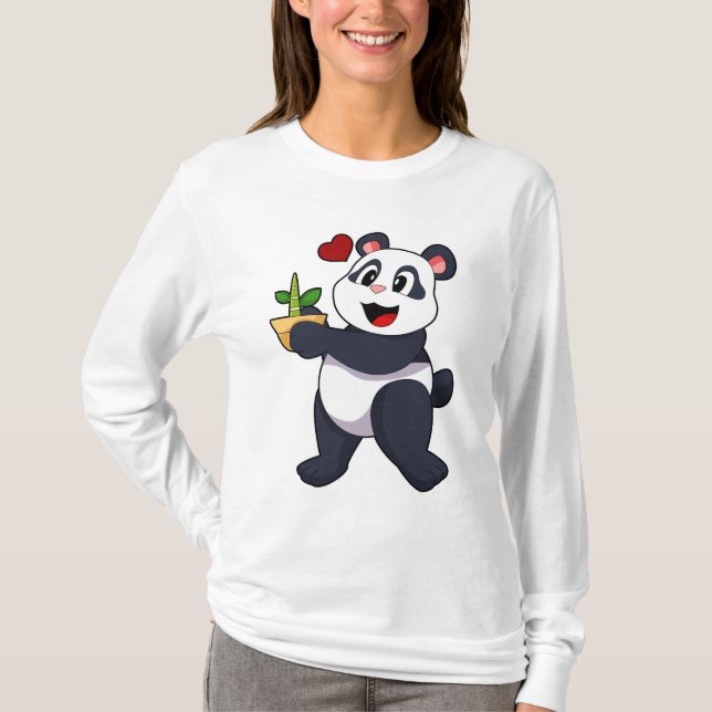 Panda med Bamboo Flower T Shirt (Framsida)