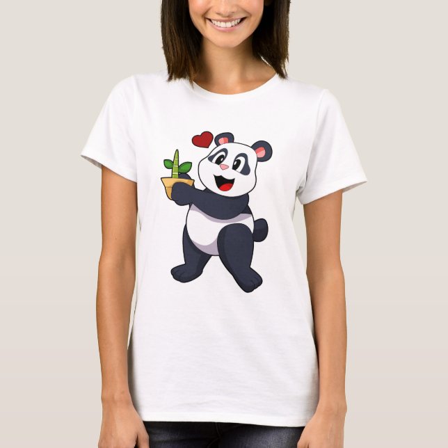 Panda med Bamboo Flower T Shirt (Framsida)
