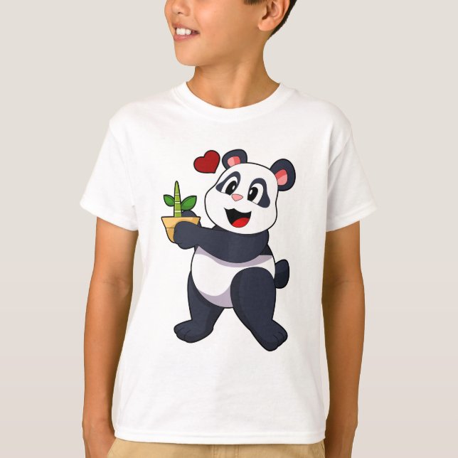 Panda med Bamboo Flower T Shirt (Framsida)