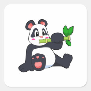 Panda med Bamboo Fyrkantigt Klistermärke