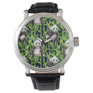 Panda med Bamboo Watercolor Mönster Armbandsur