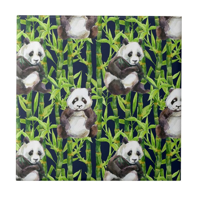 Panda med Bamboo Watercolor Mönster Kakelplatta (Framsidan)