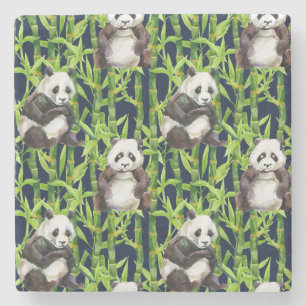 Panda med Bamboo Watercolor Mönster Stenunderlägg