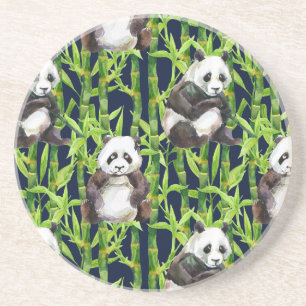 Panda med Bamboo Watercolor Mönster Underlägg Sandsten
