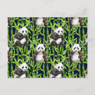 Panda med Bamboo Watercolor Mönster Vykort