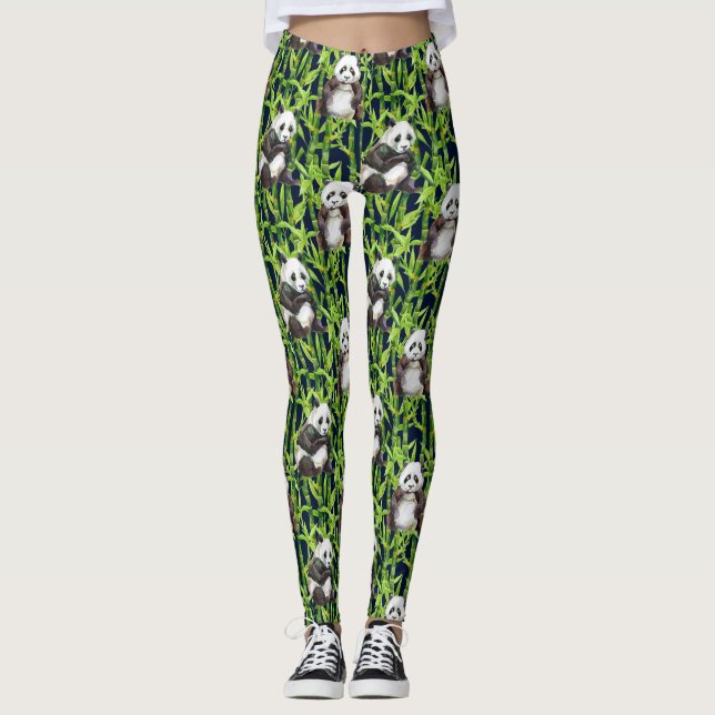 Panda med bambuvattenfärgmönster leggings (Framsida)