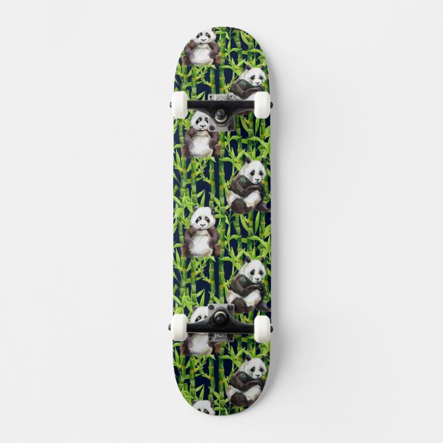 Panda med bambuvattenfärgmönster mini skateboard bräda 18,5 cm (Framsida)