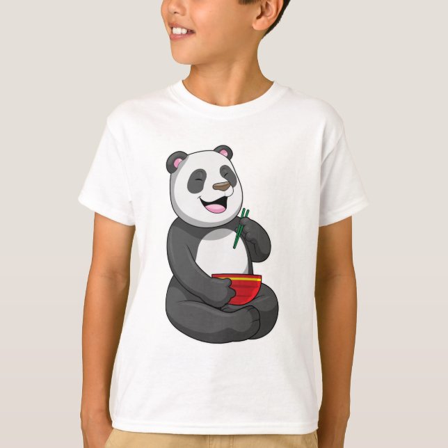 Panda med Bowl Ramen T Shirt (Framsida)