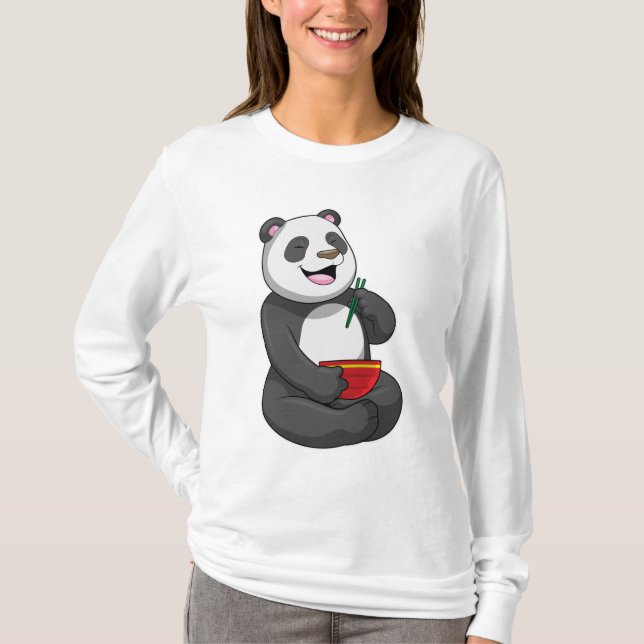 Panda med Bowl Ramen T Shirt (Framsida)
