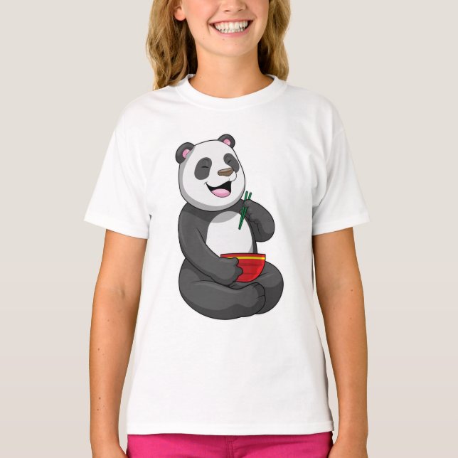 Panda med Bowl Ramen T Shirt (Framsida)
