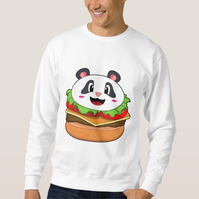 Panda med Burger Lång Ärmad Tröja (Framsida)