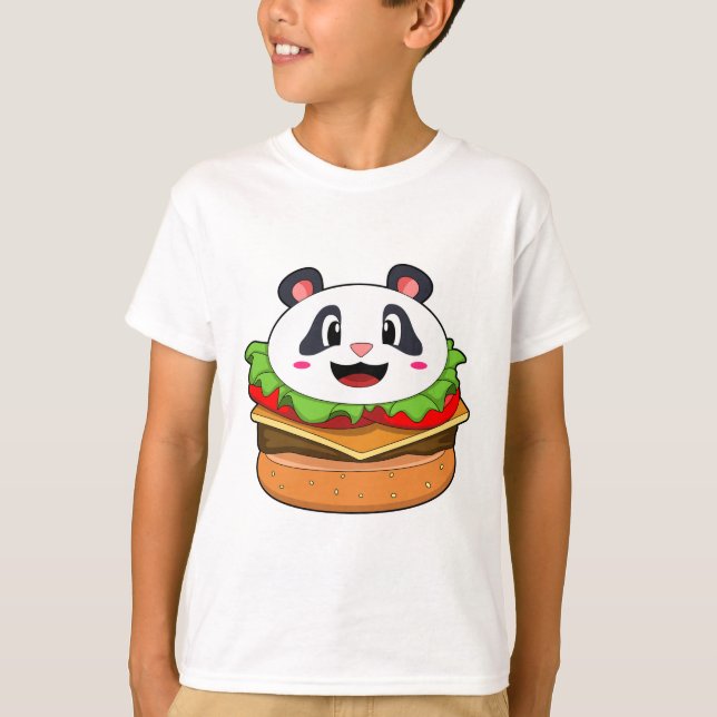 Panda med Burger T Shirt (Framsida)
