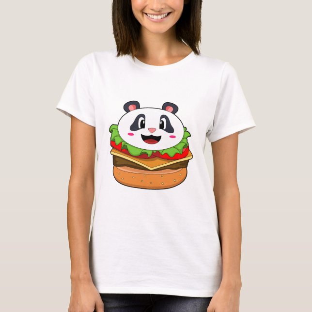 Panda med Burger T Shirt (Framsida)