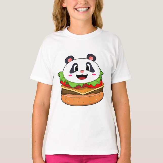 Panda med Burger T Shirt (Framsida)
