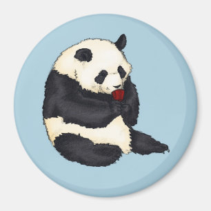 Panda med den röda teakoppen magnet