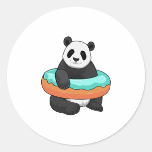 Panda med Donut Runt Klistermärke