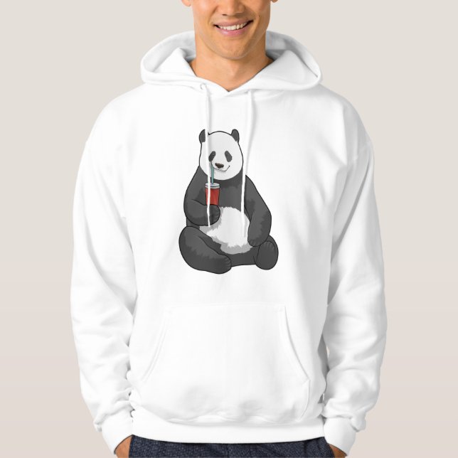 Panda med Drink Hoodie (Framsida)