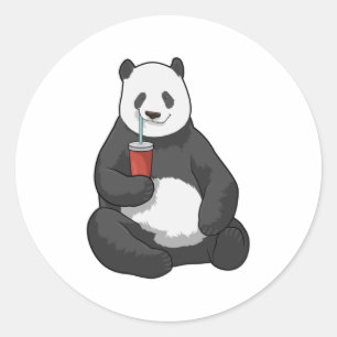 Panda med Drink Runt Klistermärke