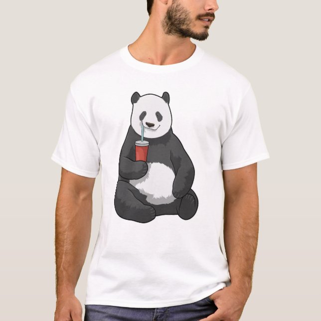 Panda med Drink T Shirt (Framsida)