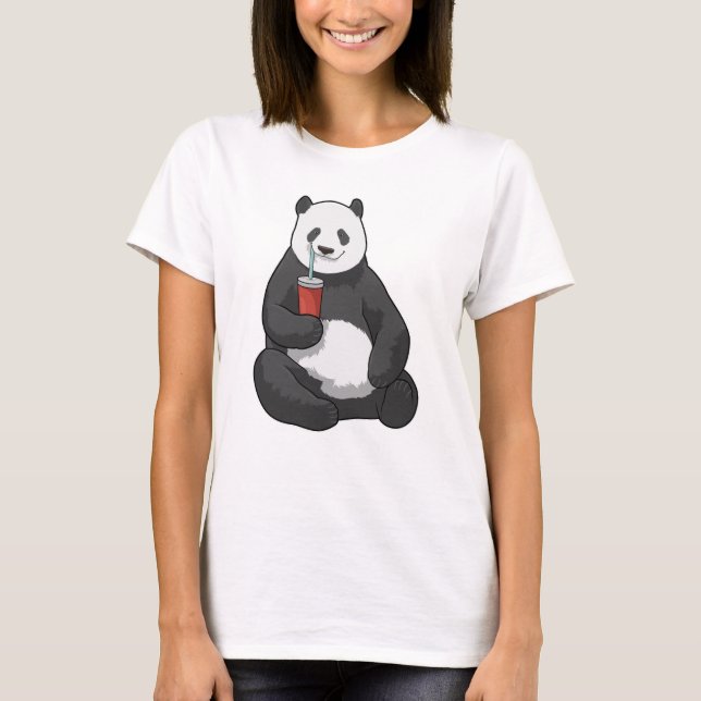 Panda med Drink T Shirt (Framsida)