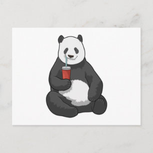 Panda med dryck vykort